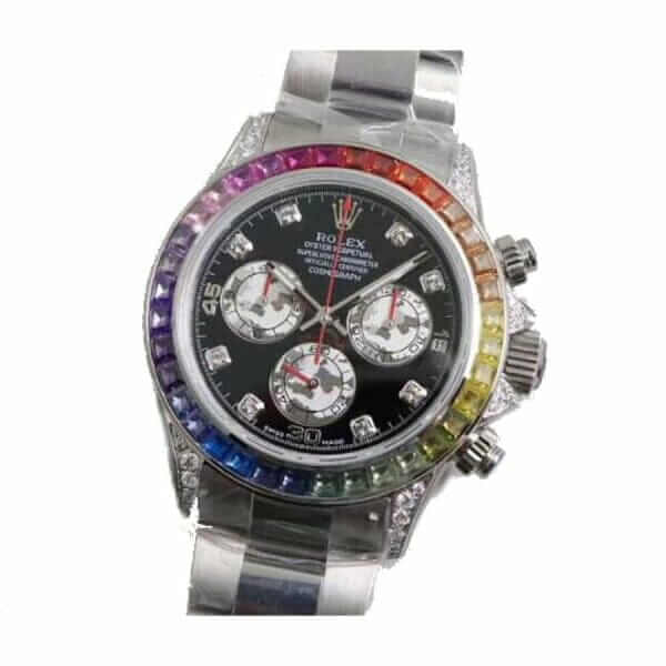 rolex daytona cosmograph white gold diamond set custom rainbow