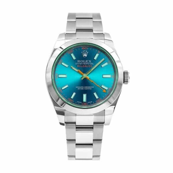 rolex milgauss blue dial green crystal 116400gv oyster replica