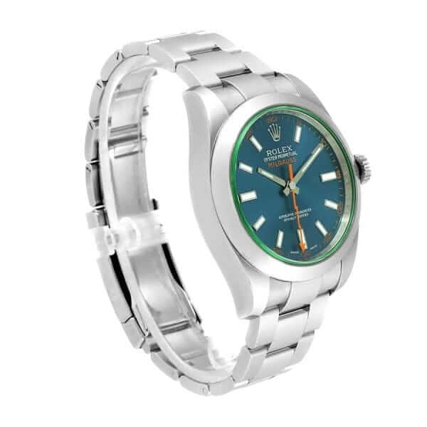 rolex milgauss blue dial green crystal