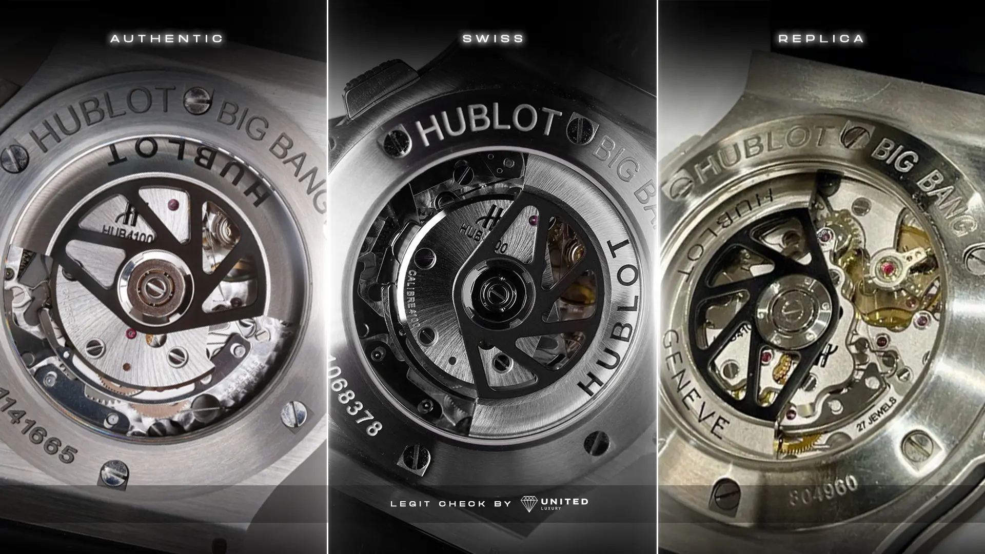 hublot replica vs original vs swiss case back and mechanism